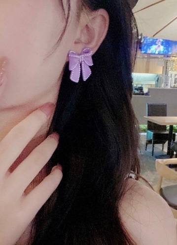 Purple Bow Pearl Stud Earrings for Women