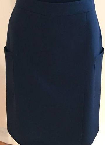 Brooks Brothers  Navy Blue Big Pockets Skirt Zipper Back SZ 8 Split In F…