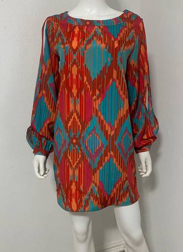 Romeo + Juliet Couture  Shift Aztec Print Mini Shift Dress Split Open Sleeves M 