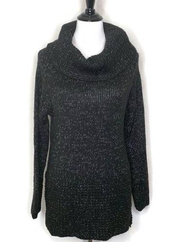 DKNY  Black‎ Turtleneck Sweater Long Sleeve Knit Metallic Silver Womens Size S