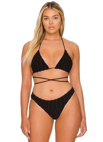 Good American NWT  Black Jacquard Wave Check Tiny Ties Bikini Top Size X-1