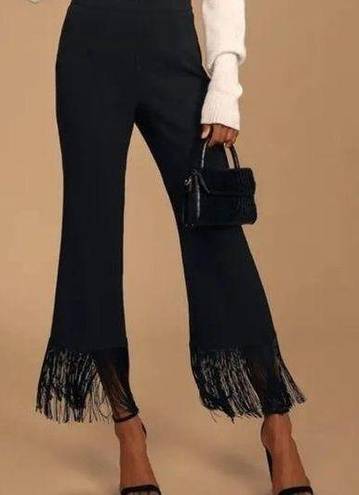 Lulus  Catch a Crush Black Fringe Cropped Pants Flat Front Black L NWT