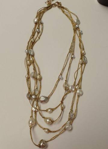 Coldwater Creek PEARLIZED GOLDTONE MULTI-STRAND TWISTED NECKLACE