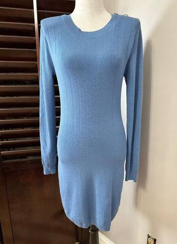 L'Agence  Womens Sweater Dress Blue Stretch Jewel Neck Long Sleeve Ribbed S New