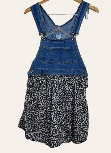 Daisy Vintage 90s Ditsy Floral Denim Overall Romper Size Small Blue w/  Print