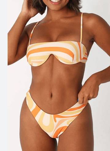 Aurelle Swim bikini orange swirl top and bottoms set small
