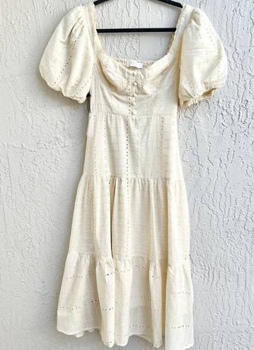 ASTR NWT  The Label Baldwin Pointelle Puff Sleeve Midi Dress Cream Women's XS