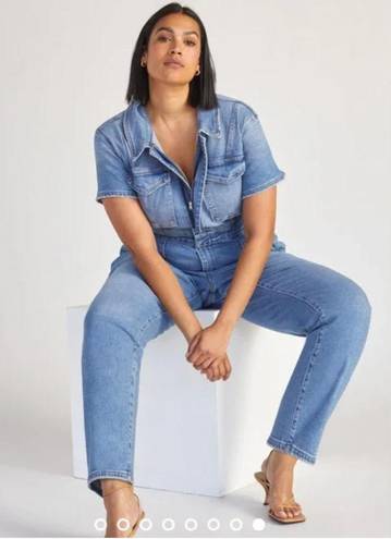 Good American NEW $169  Blue Denim Fit For Success Jumpsuit