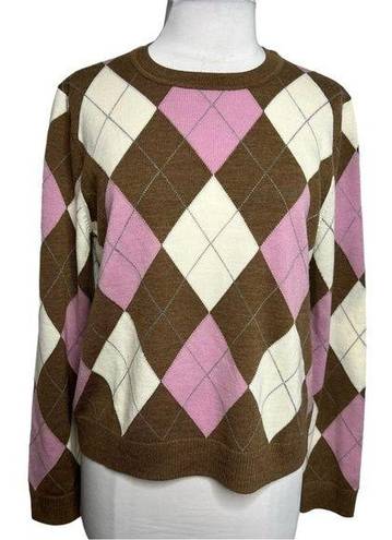 Brooks Brothers  red fleece argyle merino wool sweater Sz L