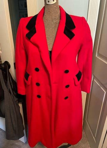 Vintage 1970s Rothschild Women’s Wool Long Coat, Size 8 Red and Black
