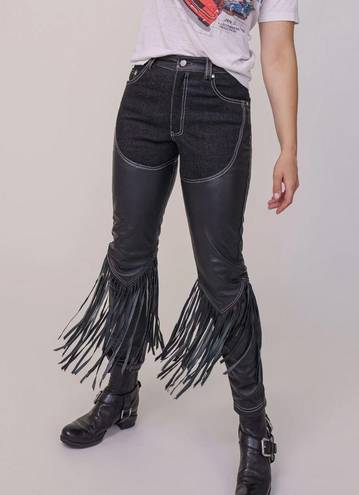 Understated Leather Cowboy Chaps Jeans Black LARGE Fringe Cowgirl NEW no Tag