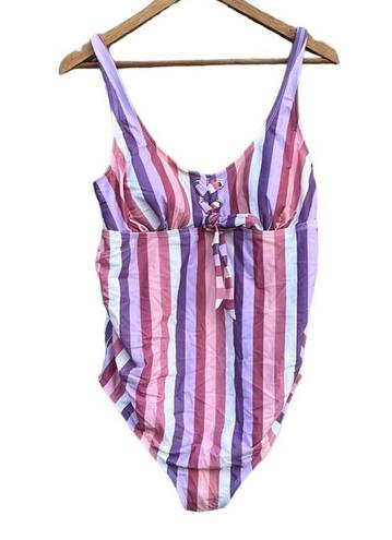 Isabel Maternity  one-piece swimsuit pink purple white  stripes size large