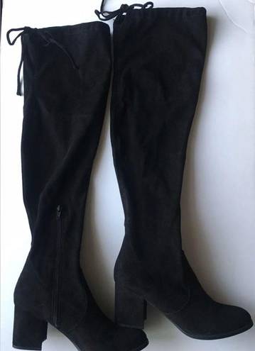 Unisa  Black Over The Knee Stretch Heeled Boots Size 6.5 Medium Faux Suede NWOT