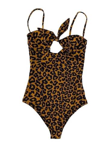 Beach Riot  Mia One Piece Swimsuit Brown Leopard Knot Ties Cutout NWOT Xsmall