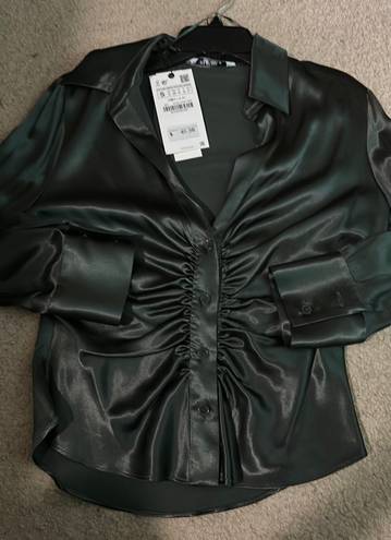 ZARA Green Silk Top