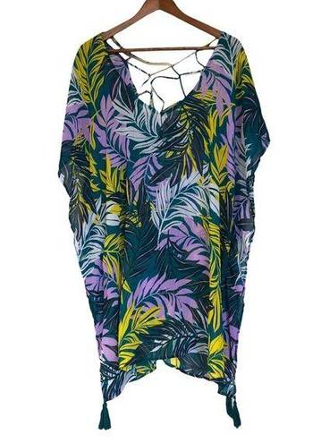 Beach Club Palisades  Tropical‎ Swim Cover Up Bamboo Semi-Sheer Textured XL/XXL