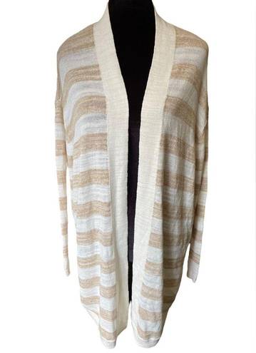 Talbots  Plus Size Cream White Striped Stretch Knit Long Sleeve Sweater Cardigan