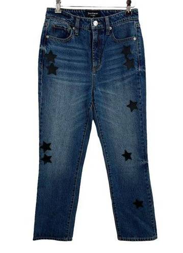 Juicy Couture  High Waist Straight Leg Med Wash Black Star Patch Jean Size 26 New