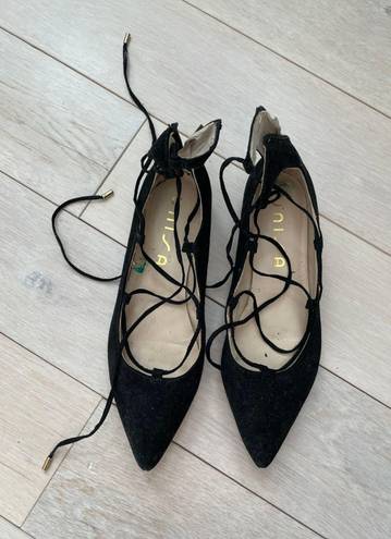 Unisa lace up ballet flats in black suede