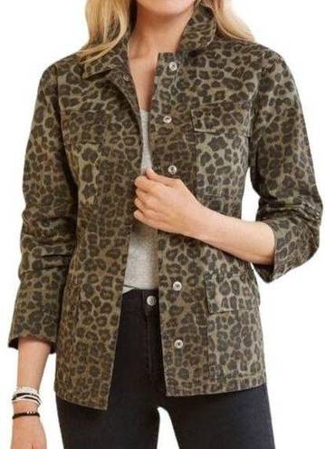 Good American  womens 1 small utility jacket sage leopard green new schaket butto