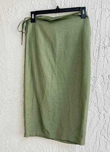 LIONESS  Fazio Side Cutout Mid Rise Straight Fit Midi Skirt Khaki Green Womens XS