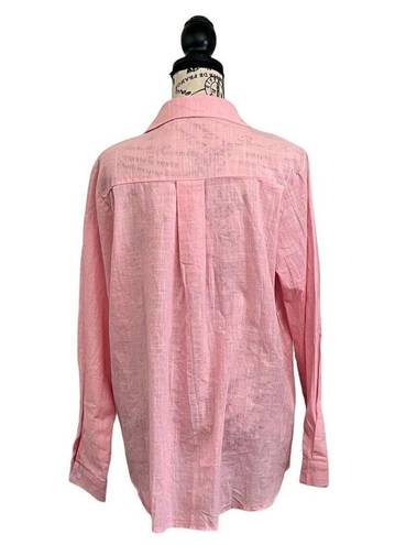 IZURIA Womens Pink Button Up Long Sleeve Classic Casual Linen Cotton Shirt XL