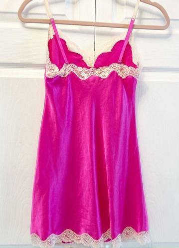 Victoria's Secret  Dress Womens XS Hot Pink Slip Lace Sleep Satin Sleeveless