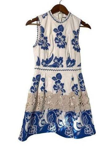 Alexis  Farah Blue White Fit & Flare Dress Medium