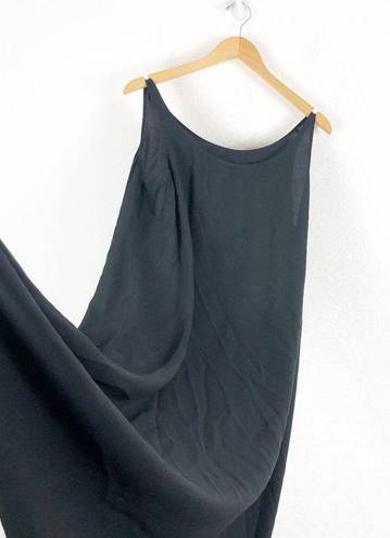 Eileen Fisher  100% Silk Scoop Neck Tank Midi Dress Large Black Lagenlook