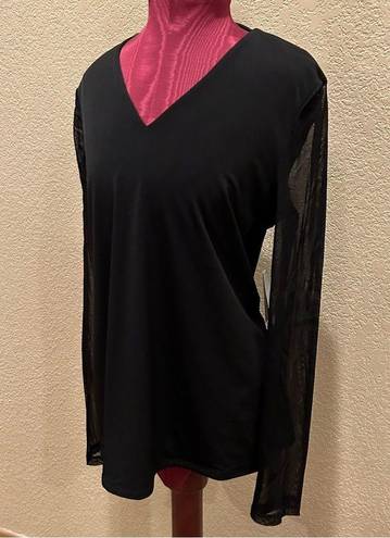 Carmen Marc Valvo NWT Carmen Marco Valvo V Neck Mesh Long Sleeve Blouse Top