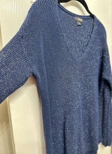 a.n.a . Women’s Knit Pullover Sweater with Sparkles, Hi-Lo Hem in Navy - Large