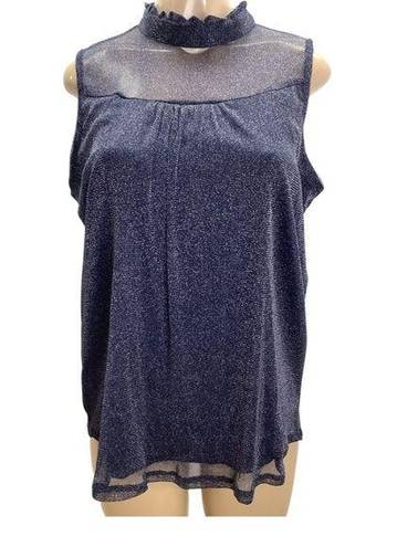 Luna  Rae Shimmery Blue Sleeveless Ruffle Neck Size XL New Without Tags