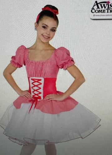 Wish A  Come True Appalachian Spring White Tutu Lace Up Red Gingham Dance Ballet Dress, size S