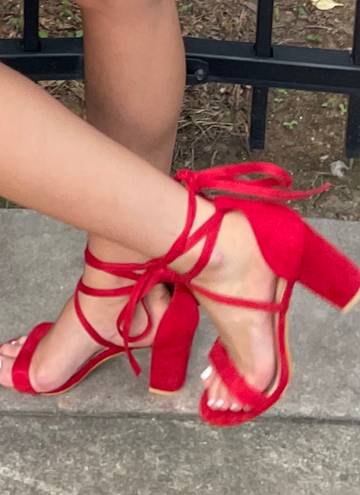 Allegra K Red Lace-Up Heels