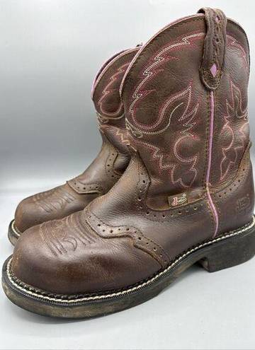 Justin Boots Justin Womens Boots 8.5 Western Justin Gypsy Steel Toe Work Leather Brown Pink