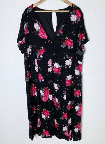 Torrid  Midi Challis Button-Front Dress Floral Envelope Pattern Sz 4 Black