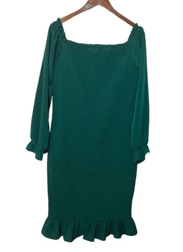 Baltic Born  Esther Smocked Ruffle Hem Midi Dress Emerald Green Size 1XL