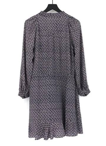 Rebecca Taylor  Long Sleeve Silk Shirt Dress Static Print Navy Lilac 8