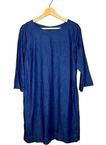 Talbots  Faux Denim Chambray Style Mini Dress Quarter Length Ruffle Sleeve 12p