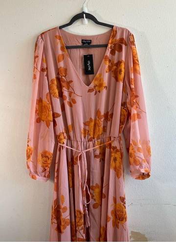 City Chic  Dress Rose Floral Print V-Neck Long Sleeve A-Line Maxi Dress Sz 22 NWT