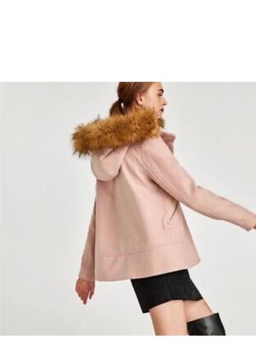 ZARA Women Short Coat With Textured Hood Pink Size M NWT