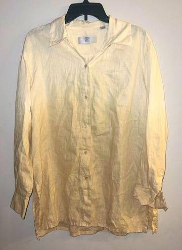 DKNY  City Women’s Dip Dye Ombre Linen Button Down Shirt Size L/XL