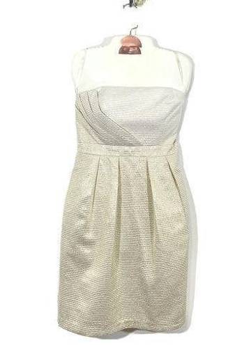 Shoshanna  Dress Size 2 Ivory Gold Stripe Strapless Sheath Cocktail Party Pockets