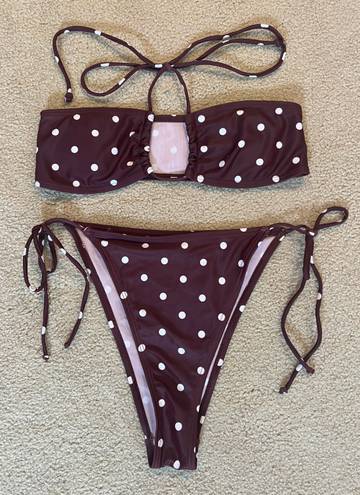 Polka Dotted Strapless High Waisted Bikini Set Multi Size M