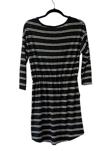 Moa Moa  SWEATER DRESS Womens SM Black White Striped Knit Pockets Tie Waist Belt