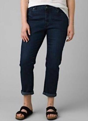 prAna New  Buxton Mid Rise Slim Boyfriend Jeans Stretch Denim Deep Blue Size 10