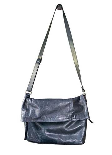 Garnet Hill  Navy Leather Foldover Messenger Bag Crossbody Made in Italy Italian