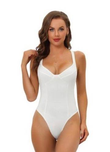 Allegra K NWT Allegra L Womens Deep V Neck Leotard Tummy Control Bodysuit