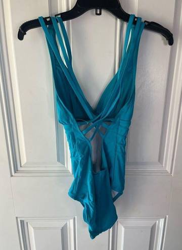 La Blanca  NEW one piece Island Goddess Strap Cross-Back in Turquoise size 6