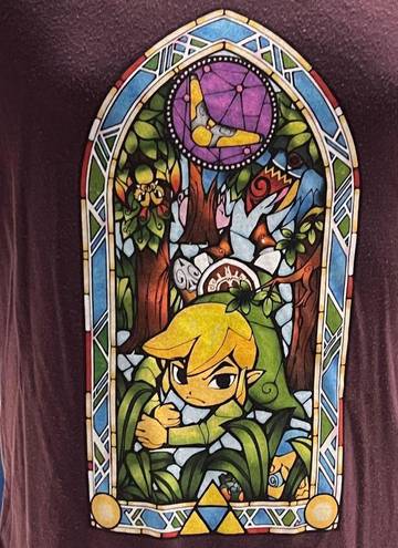 Nintendo  Legend Of Zelda Wind Waker HD Stained Glass Burgandy Shirt